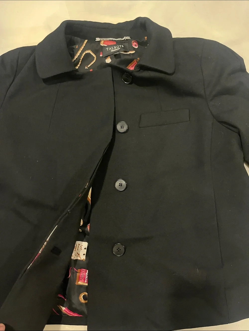 Talbots Black Women's Two-Piece Blazer and pencil dress Set with Printed Lining